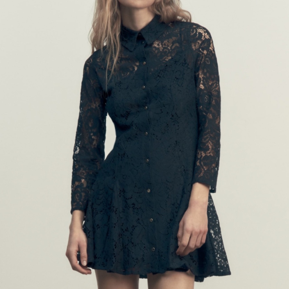 Zara Black Lace Skater Dress size Small